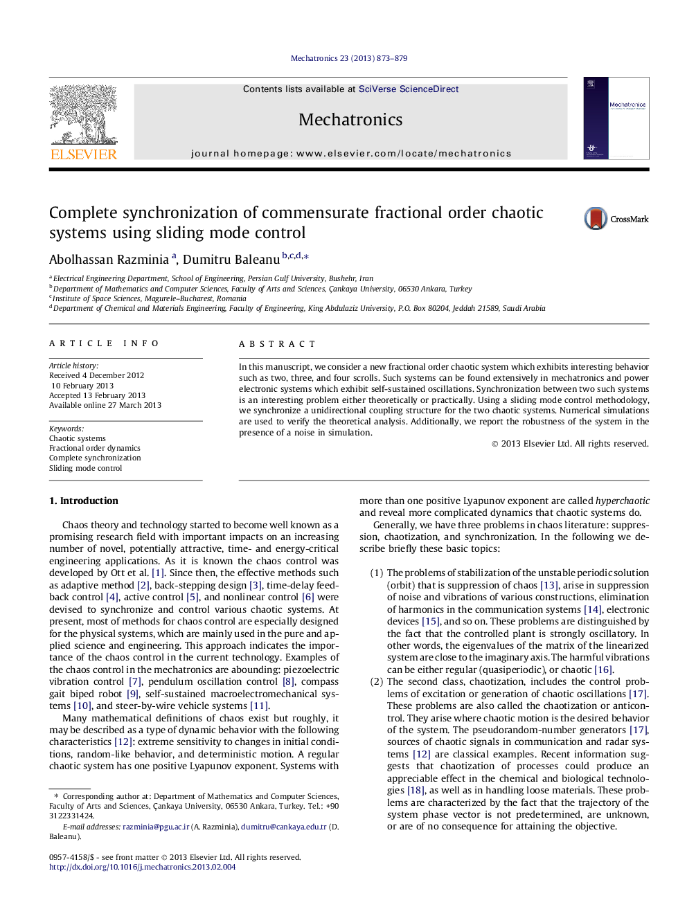 Complete synchronization of commensurate fractional order chaotic systems using sliding mode control