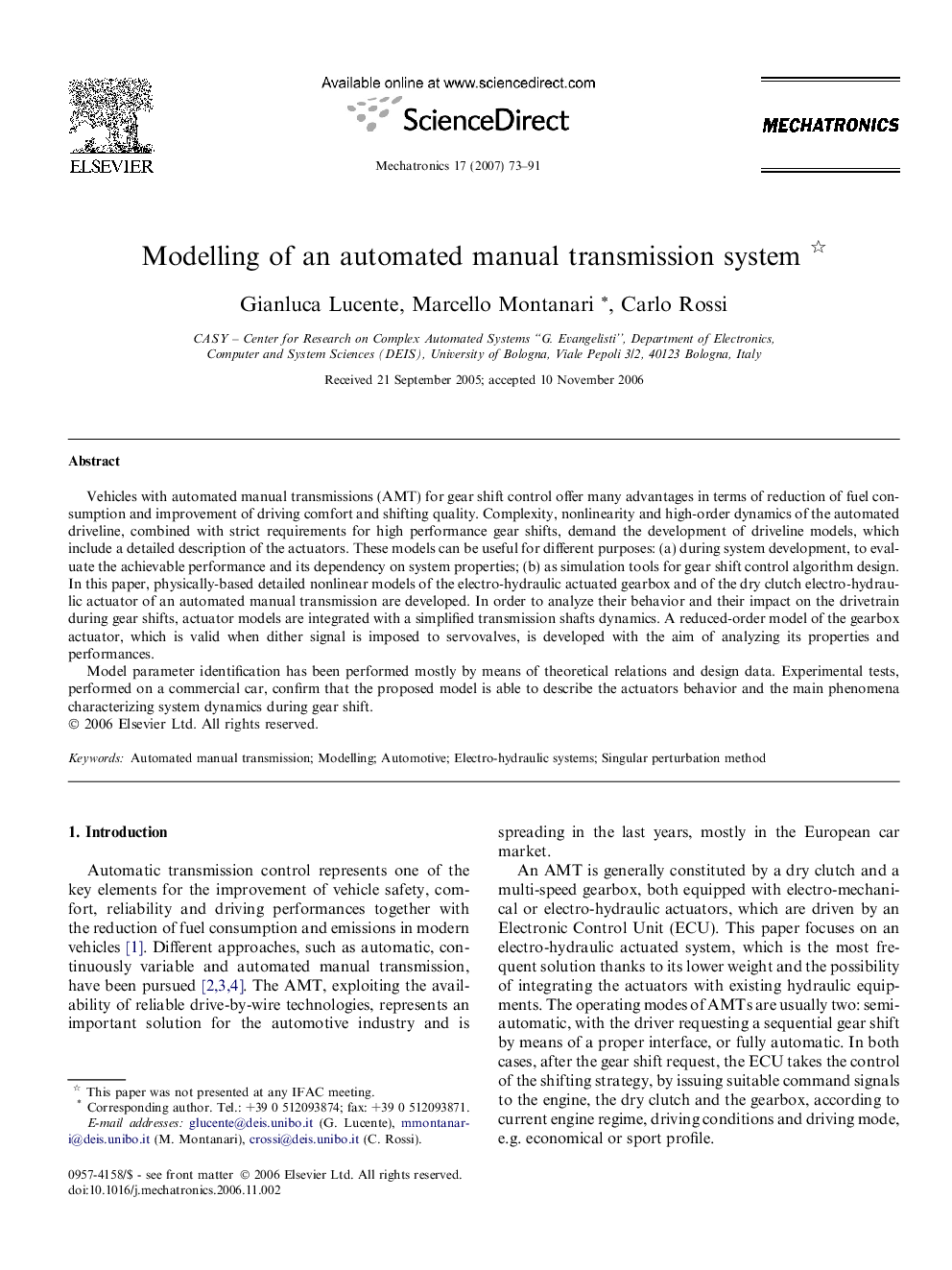 Modelling of an automated manual transmission system 