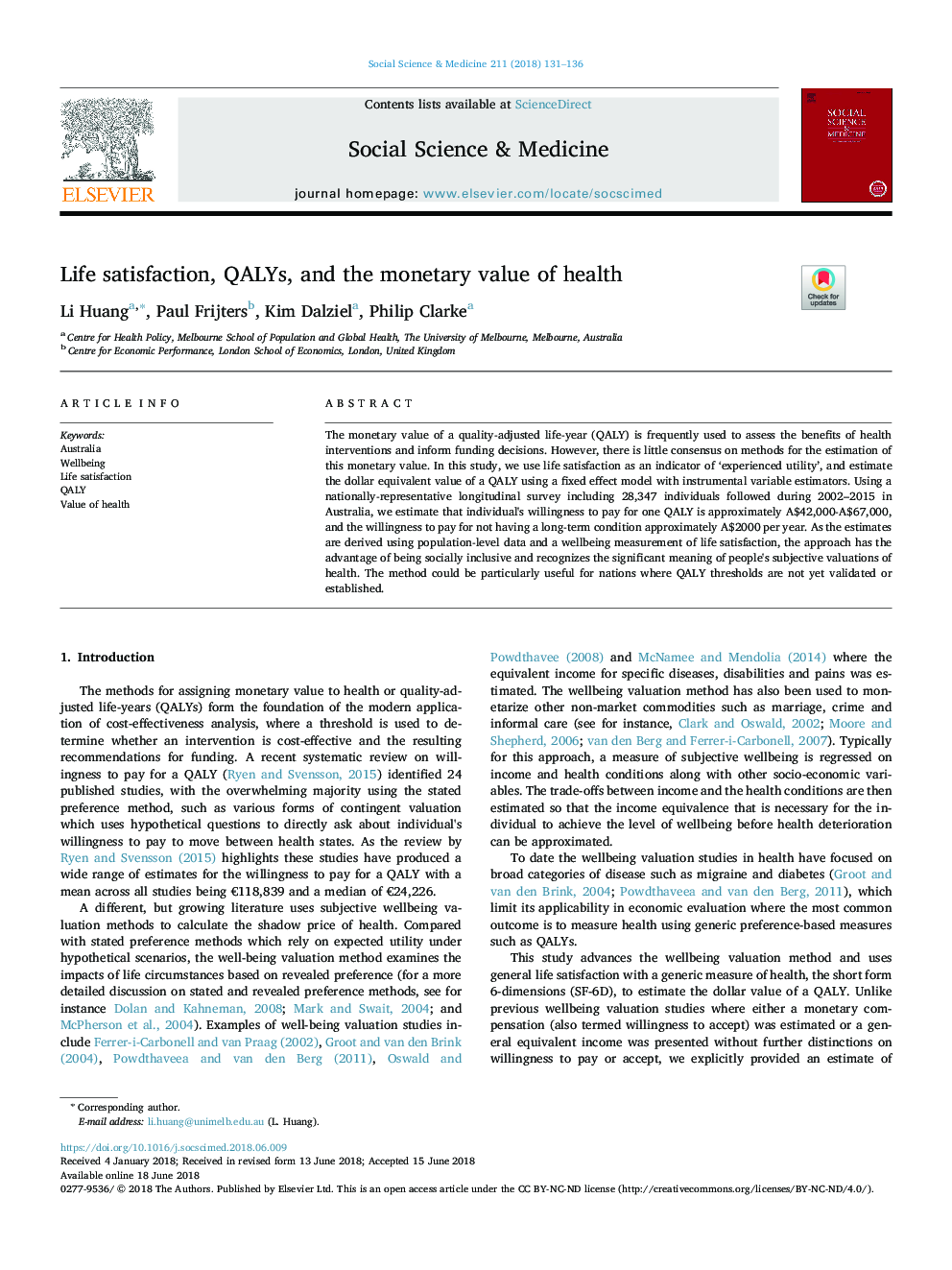 Life satisfaction, QALYs, and the monetary value of health