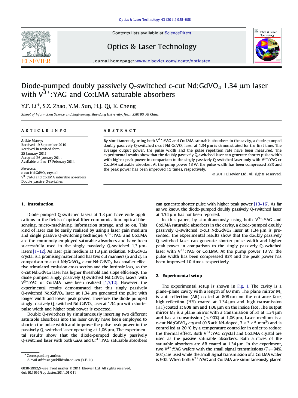 Diode-pumped doubly passively Q-switched c-cut Nd:GdVO4 1.34 μm laser with V3+:YAG and Co:LMA saturable absorbers