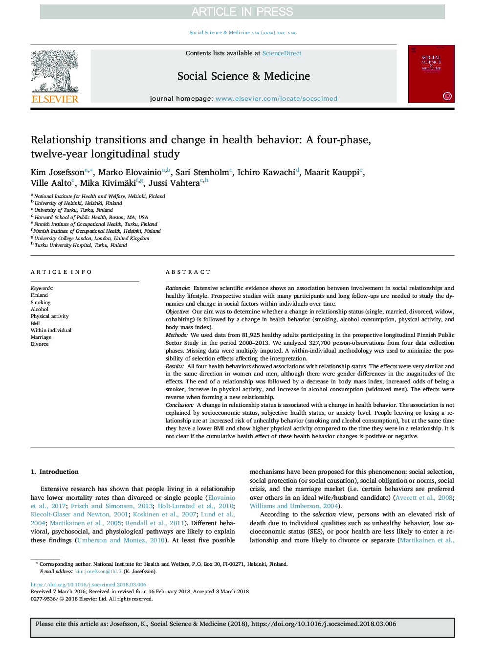 تغییرات رفتاری و تغییر رفتار در سلامت: مطالعه طولی چهار مرحلهای، دوازده ساله 