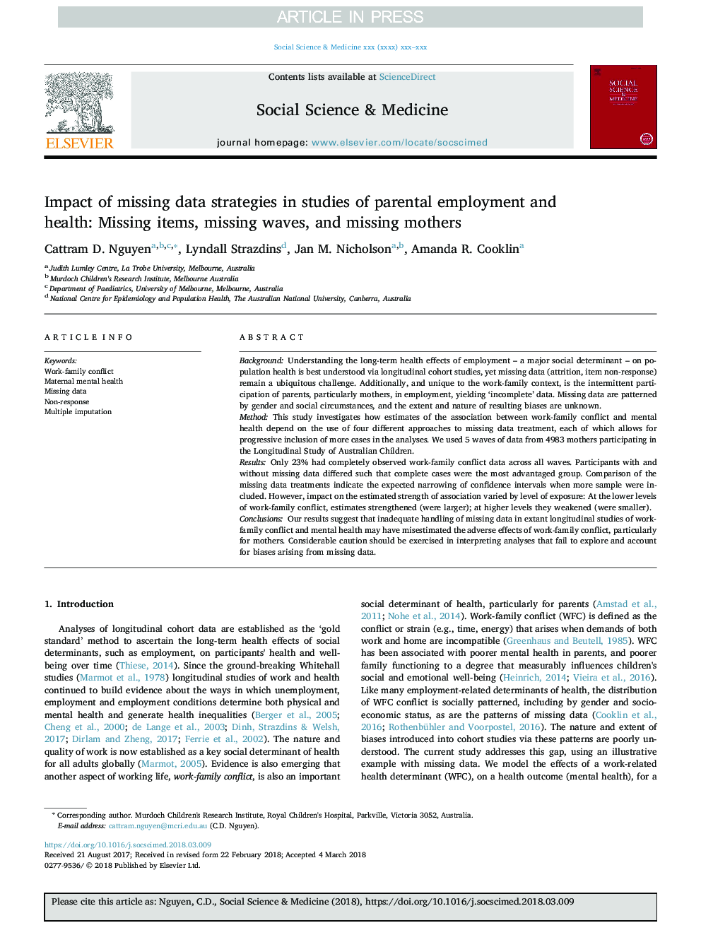 Impact of missing data strategies in studies of parental employment and health: Missing items, missing waves, and missing mothers