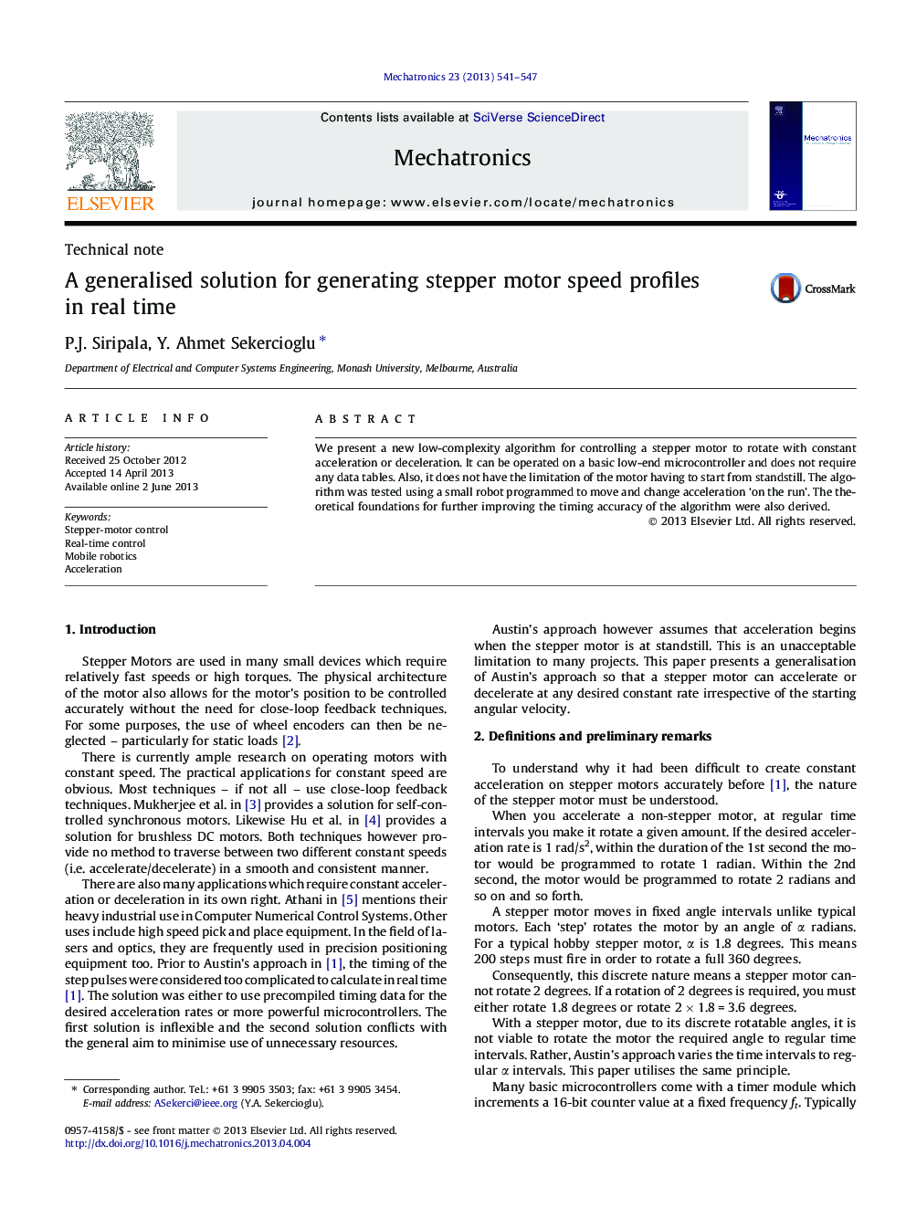 A generalised solution for generating stepper motor speed profiles in real time