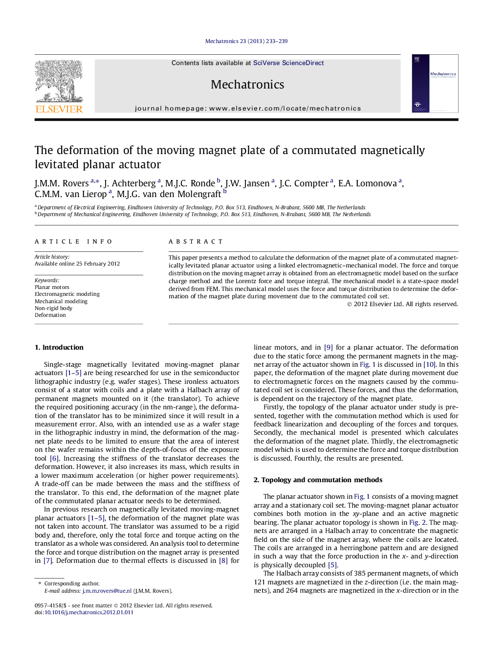 The deformation of the moving magnet plate of a commutated magnetically levitated planar actuator