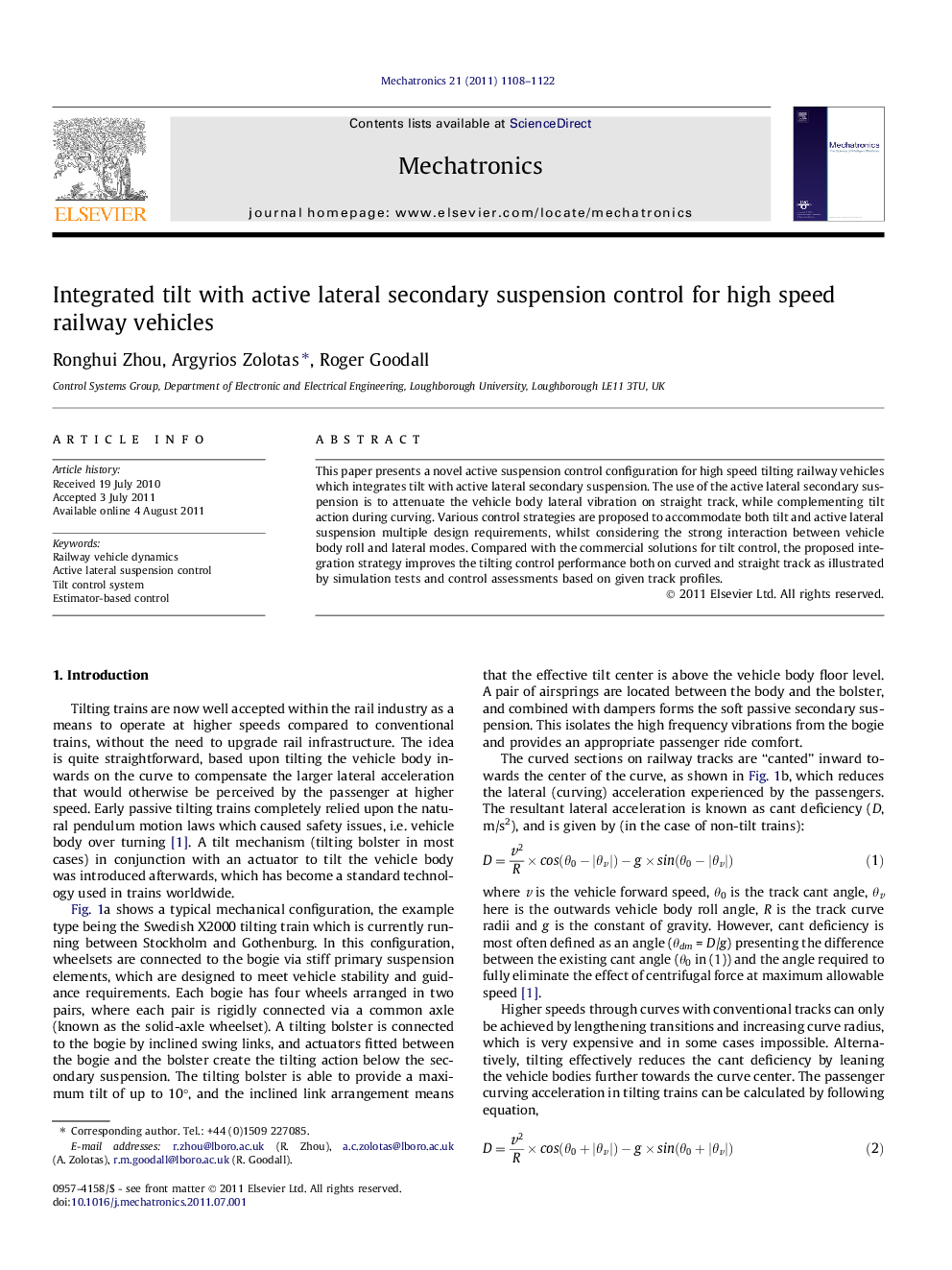 Integrated tilt with active lateral secondary suspension control for high speed railway vehicles