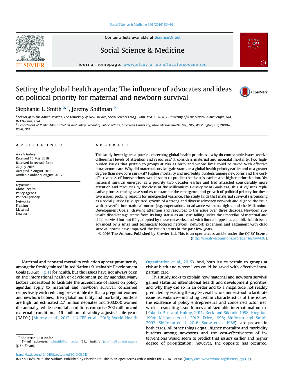 Setting the global health agenda: The influence of advocates and ideas on political priority for maternal and newborn survival