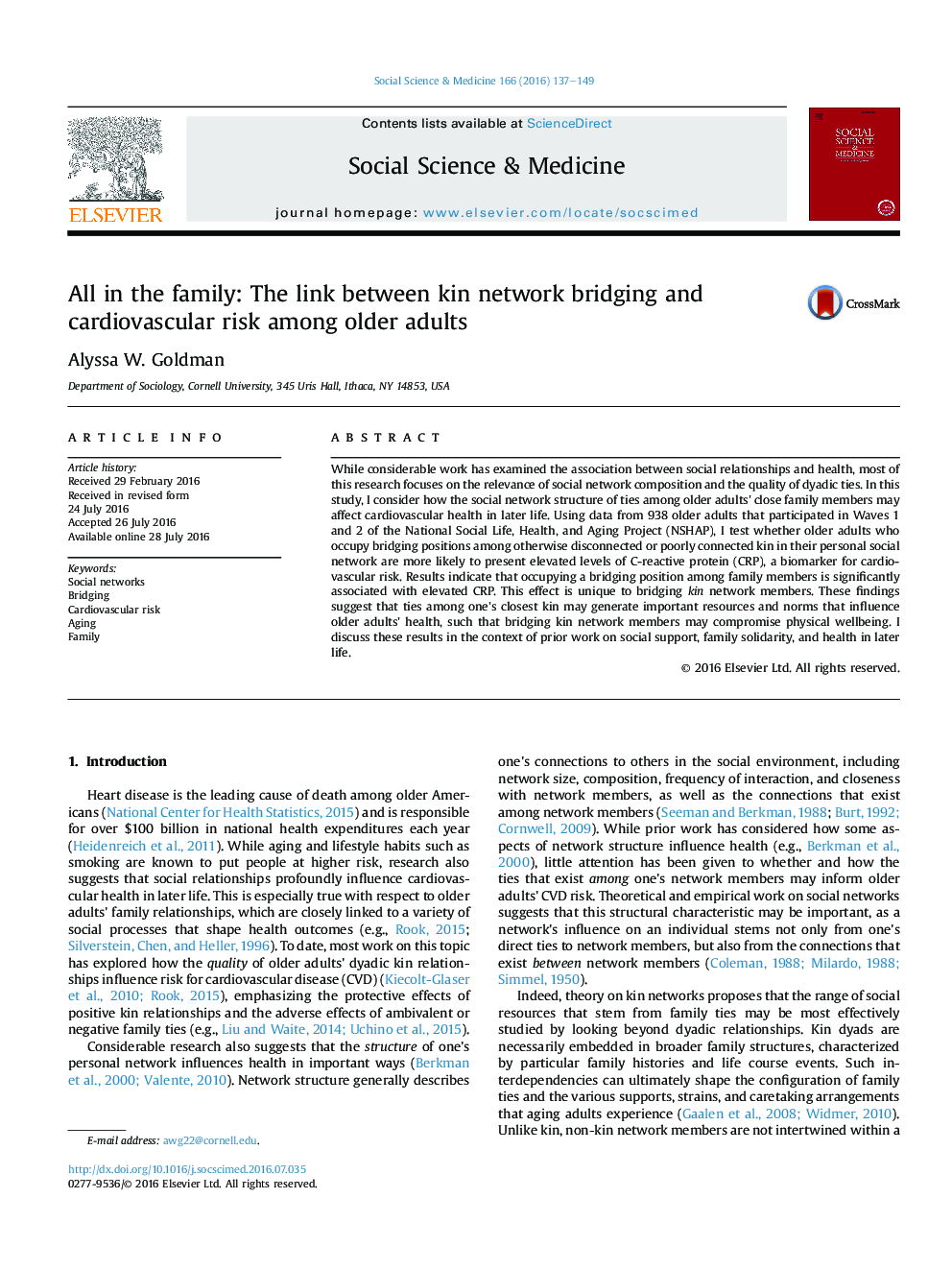 All in the family: The link between kin network bridging and cardiovascular risk among older adults