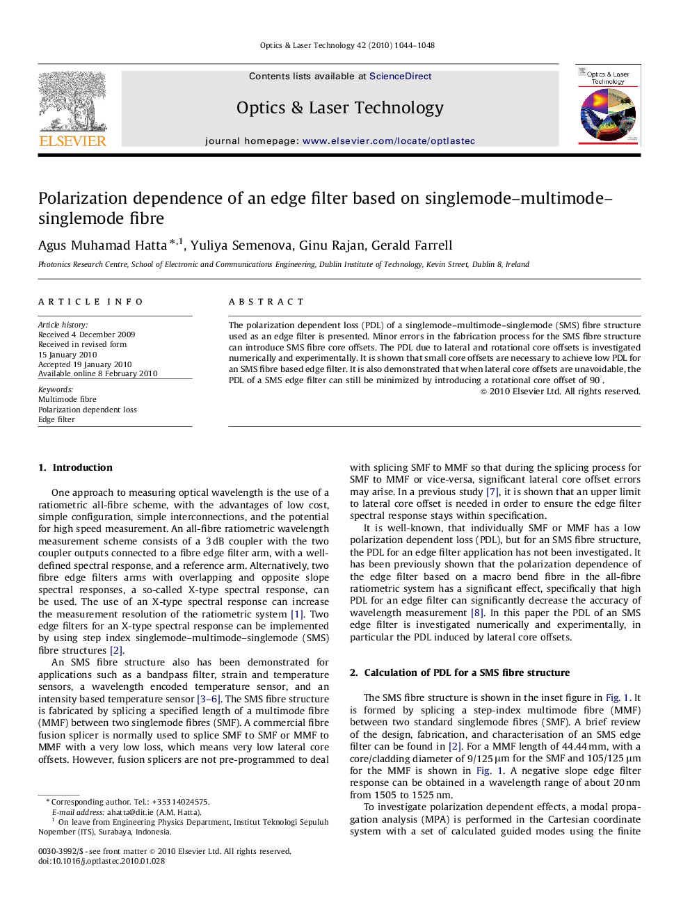 Polarization dependence of an edge filter based on singlemode–multimode–singlemode fibre