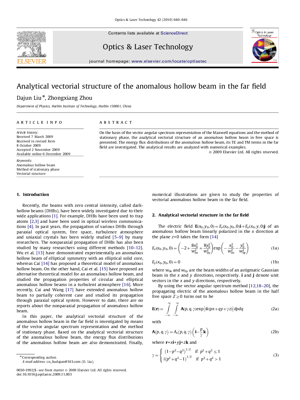 Analytical vectorial structure of the anomalous hollow beam in the far field