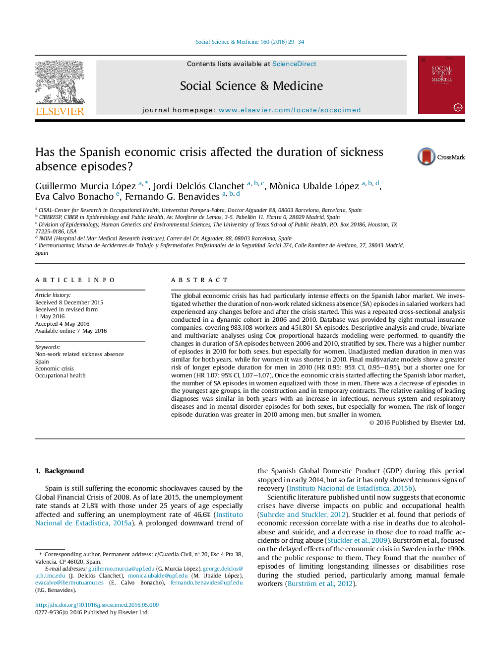 Has the Spanish economic crisis affected the duration of sickness absence episodes?