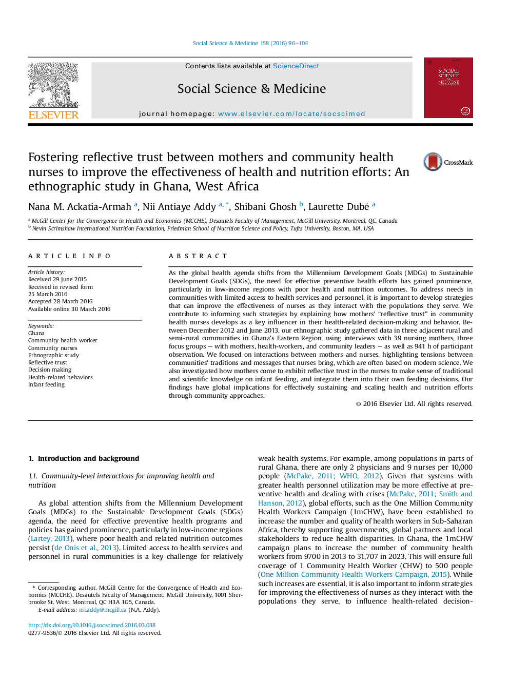 Fostering reflective trust between mothers and community health nurses to improve the effectiveness of health and nutrition efforts: An ethnographic study in Ghana, West Africa