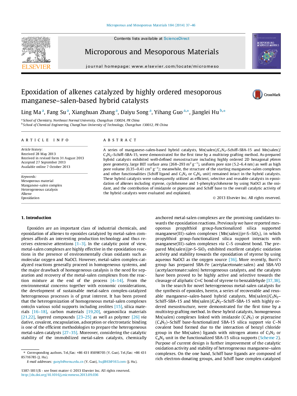 Epoxidation of alkenes catalyzed by highly ordered mesoporous manganese–salen-based hybrid catalysts