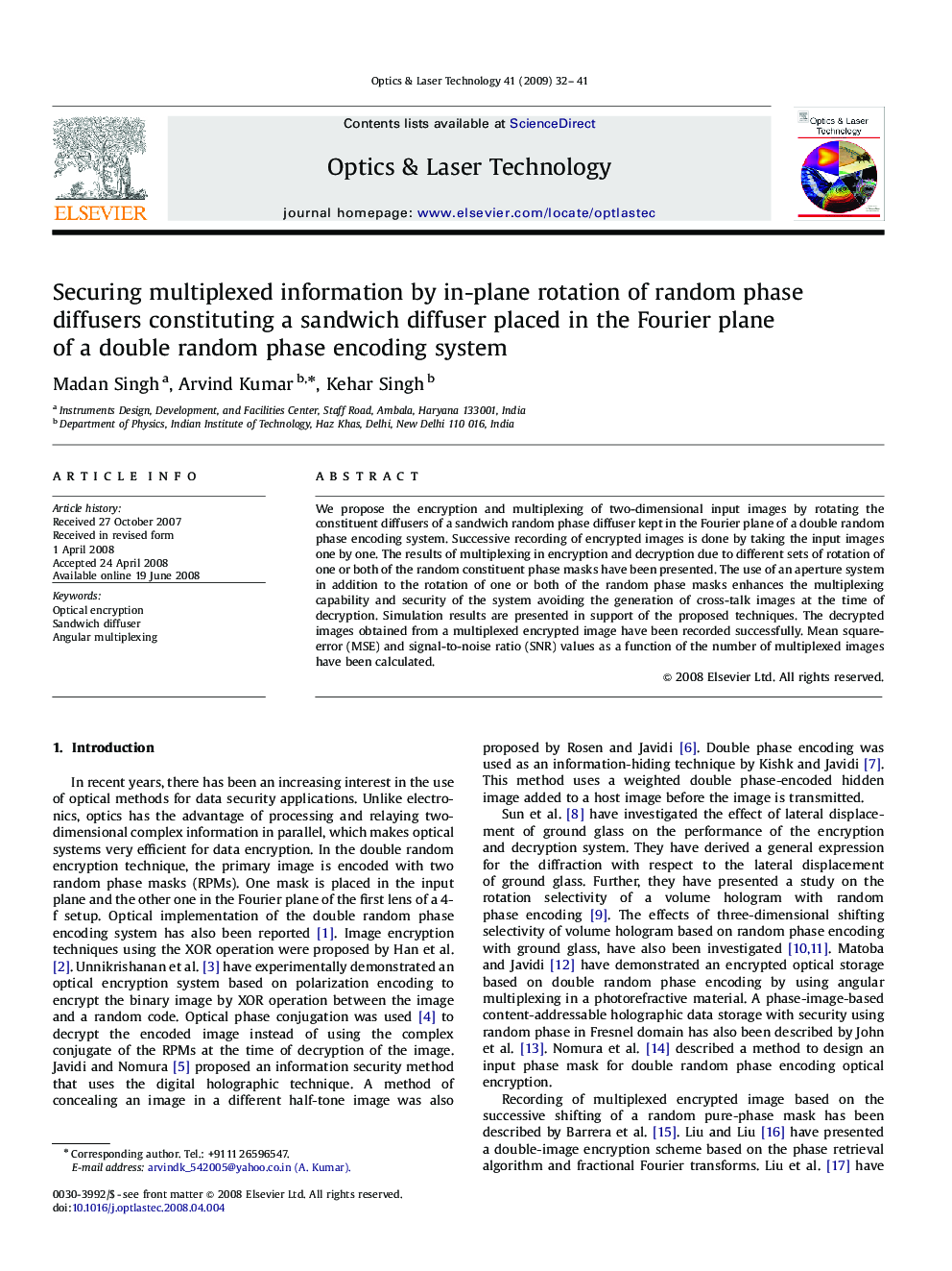 Securing multiplexed information by in-plane rotation of random phase diffusers constituting a sandwich diffuser placed in the Fourier plane of a double random phase encoding system