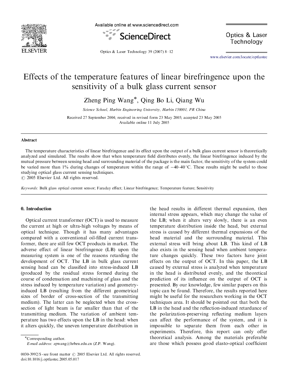 Effects of the temperature features of linear birefringence upon the sensitivity of a bulk glass current sensor