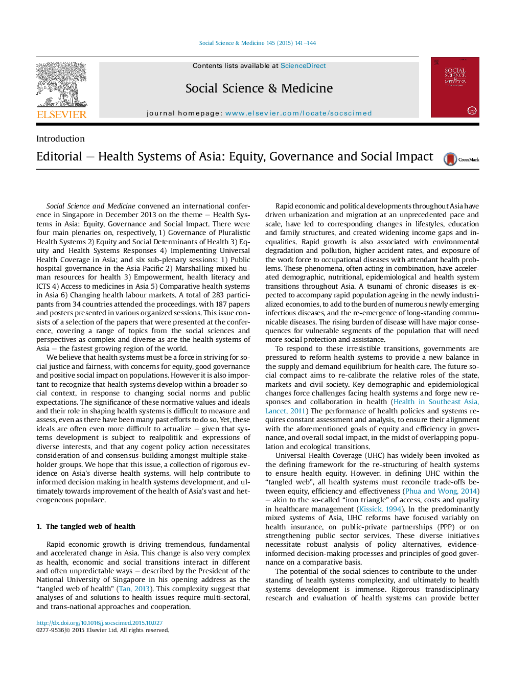 Editorial - Health Systems of Asia: Equity, Governance and Social Impact