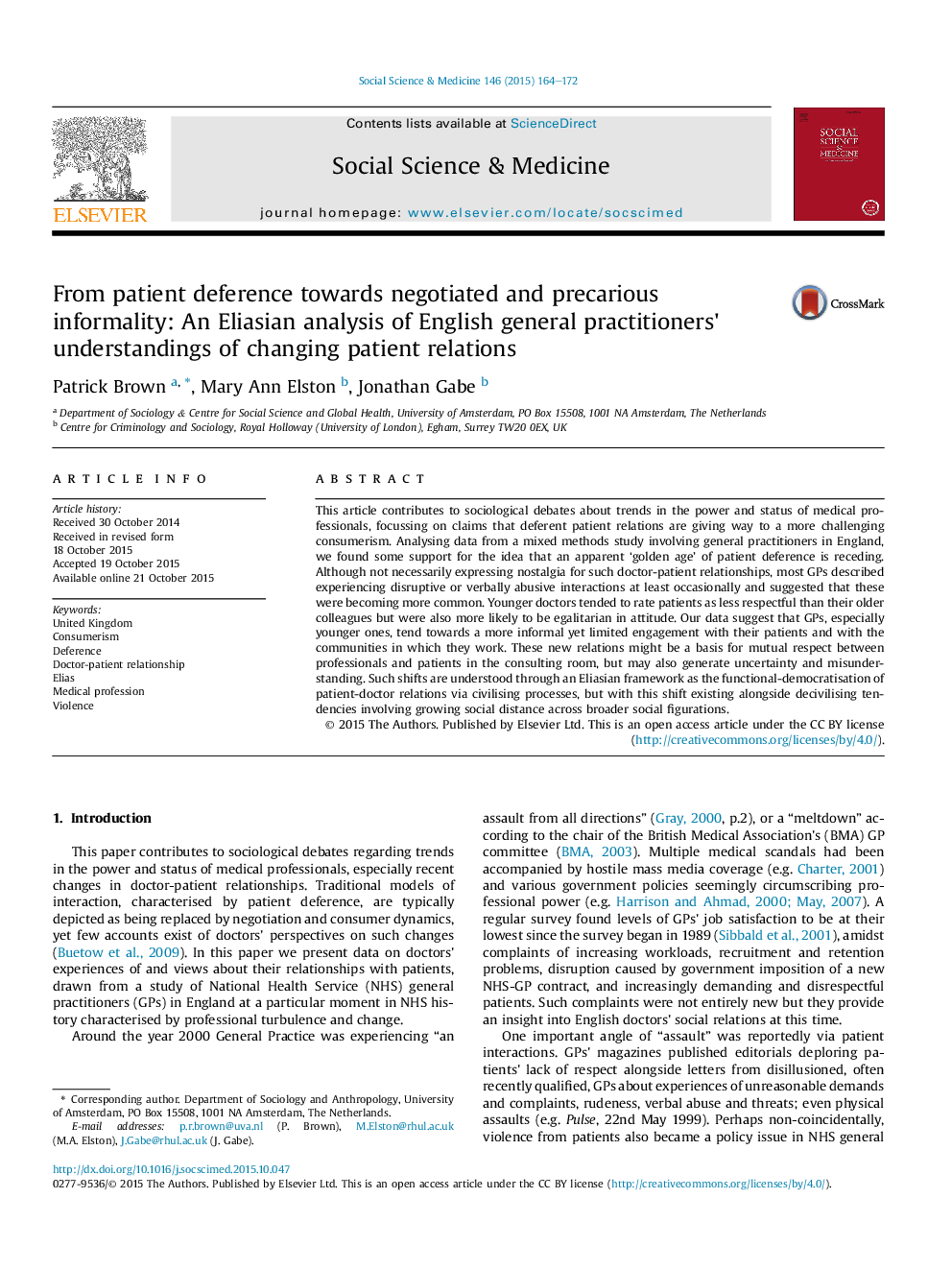 From patient deference towards negotiated and precarious informality: An Eliasian analysis of English general practitioners' understandings of changing patient relations