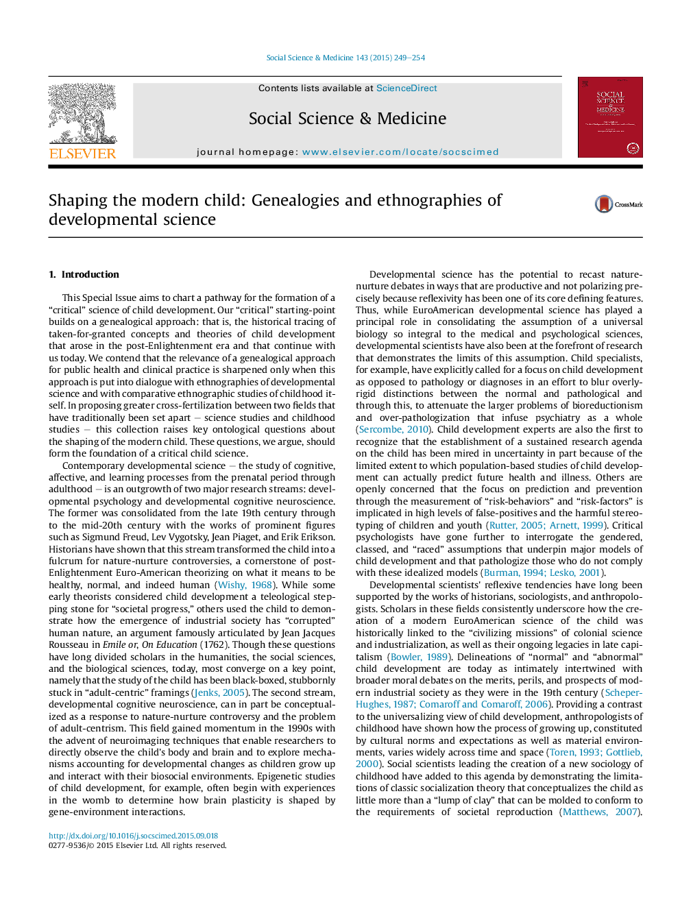 Shaping the modern child: Genealogies and ethnographies of developmental science