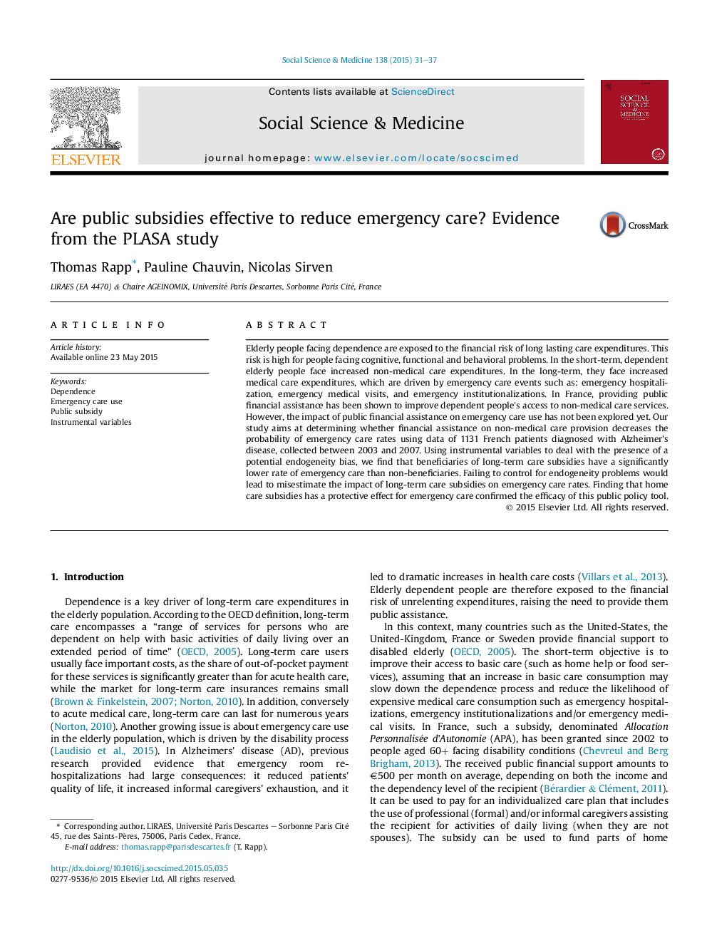 Are public subsidies effective to reduce emergency care? Evidence from the PLASA study