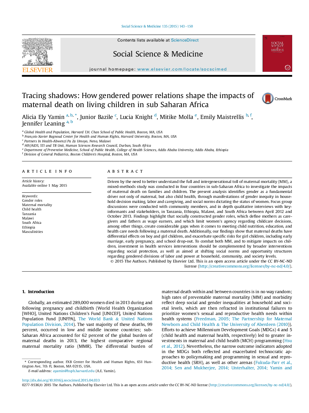 Tracing shadows: How gendered power relations shape the impacts of maternal death on living children in sub Saharan Africa