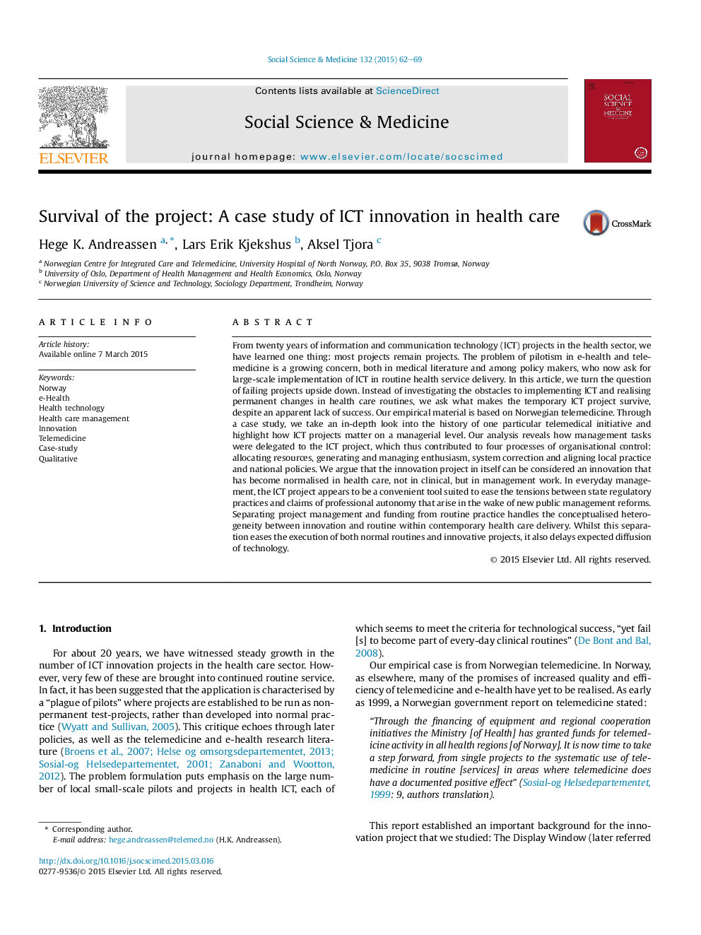 Survival of the project: A case study of ICT innovation in health care