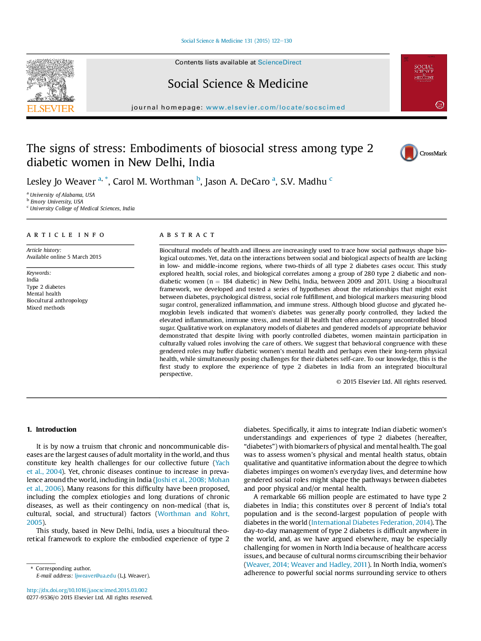 The signs of stress: Embodiments of biosocial stress among type 2 diabetic women in New Delhi, India