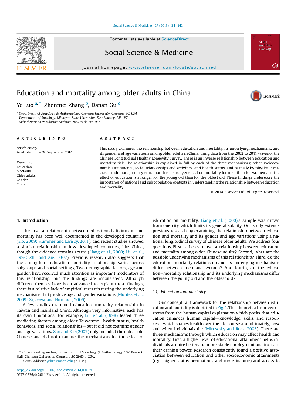 Education and mortality among older adults in China