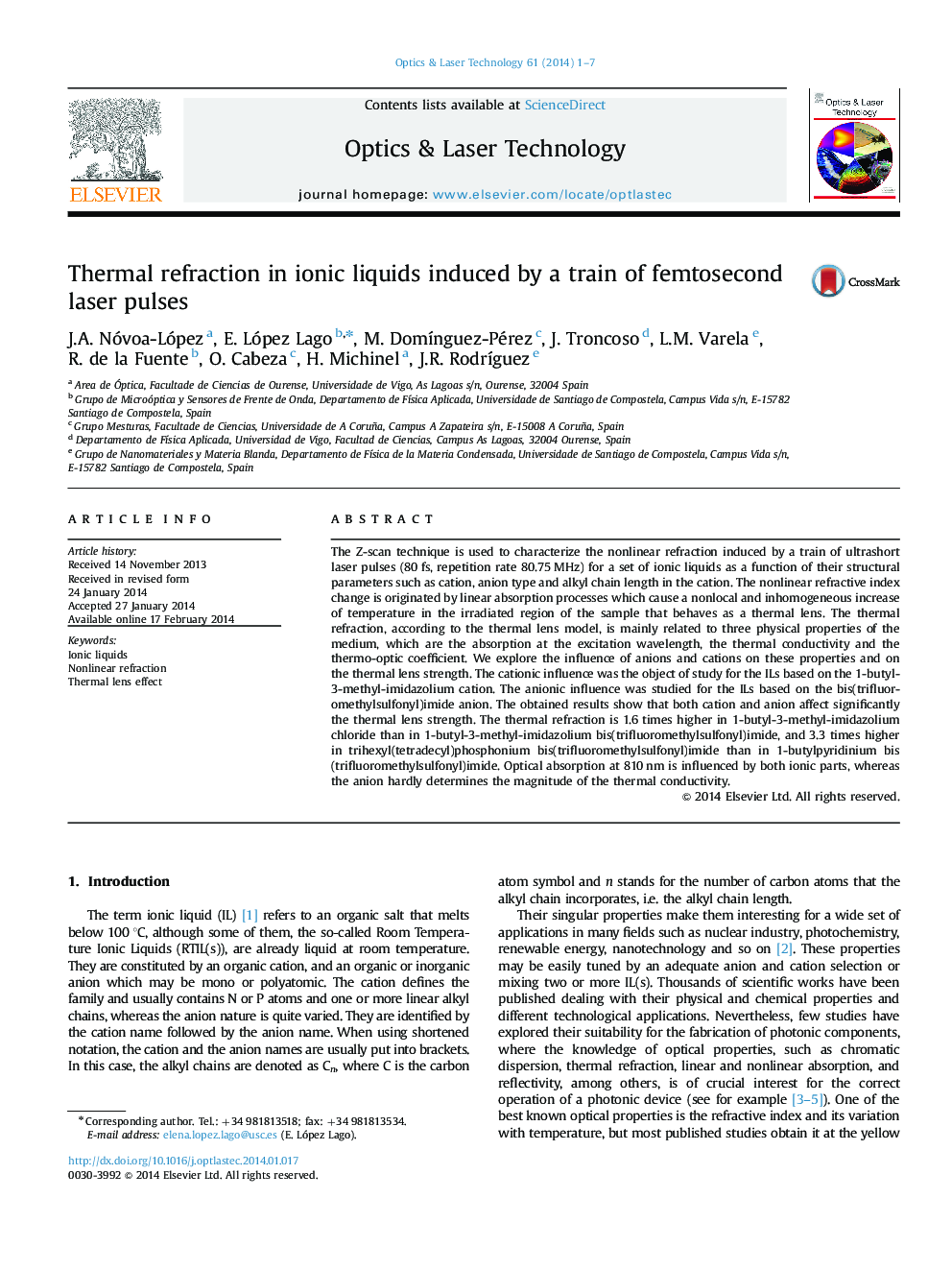 Thermal refraction in ionic liquids induced by a train of femtosecond laser pulses