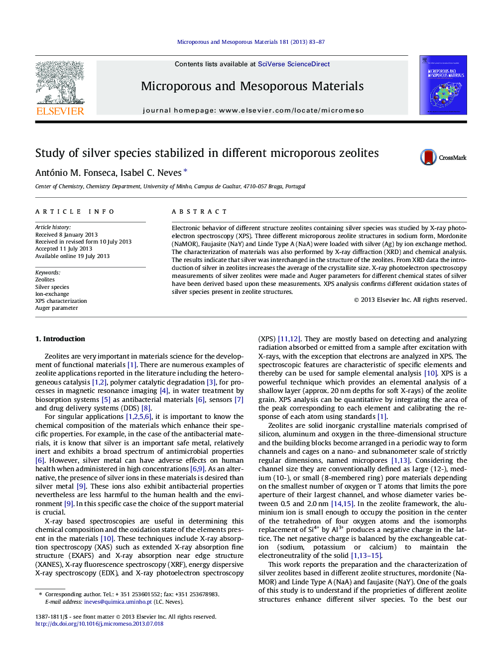 Study of silver species stabilized in different microporous zeolites