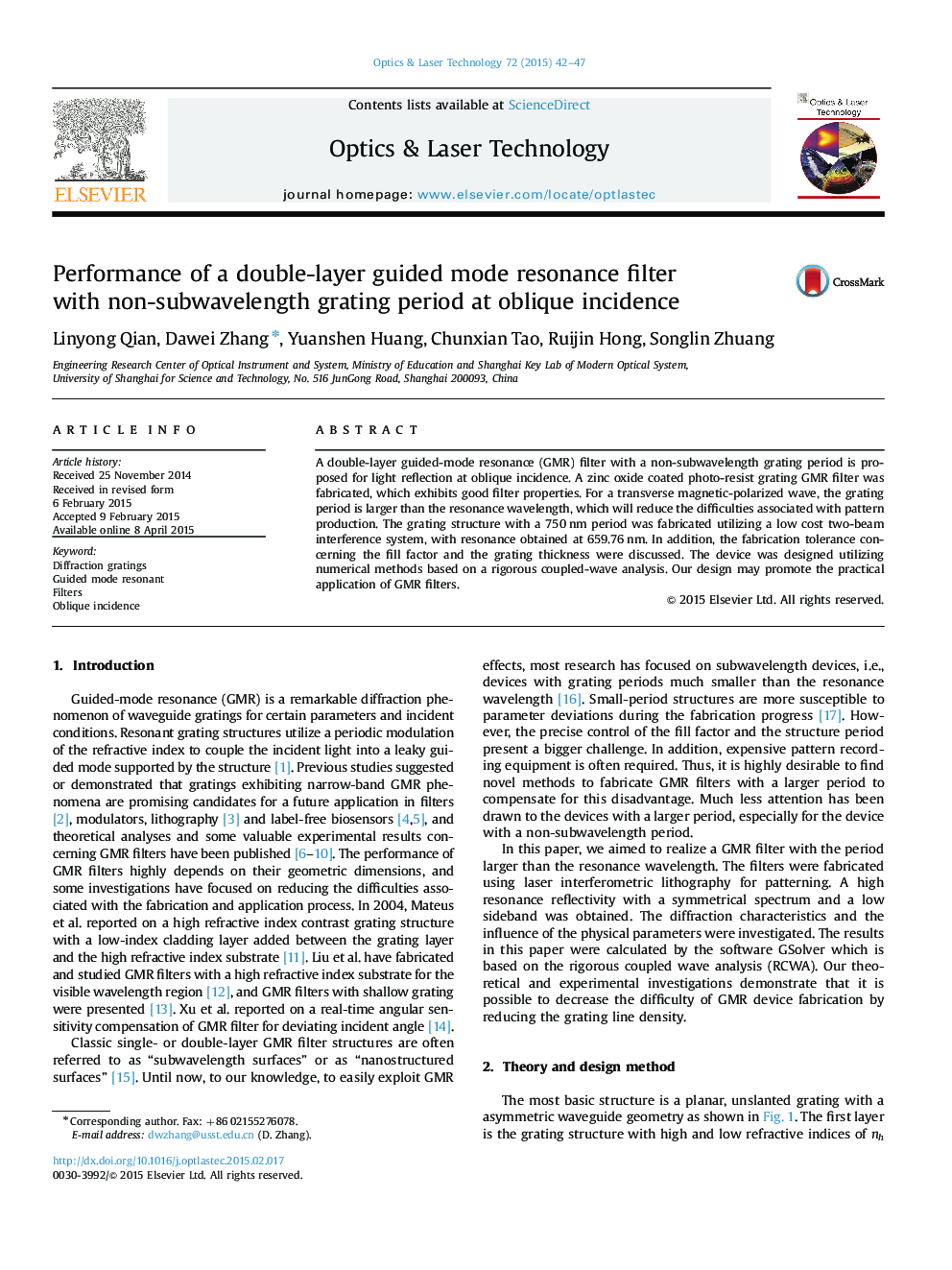 Performance of a double-layer guided mode resonance filter with non-subwavelength grating period at oblique incidence