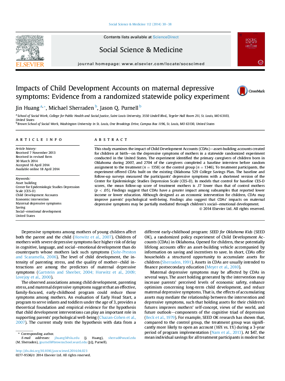 تأثیرات حساب های توسعه کودک بر علائم افسردگی مادران: شواهد از یک آزمایش تصادفی در سیاست های دولتی 