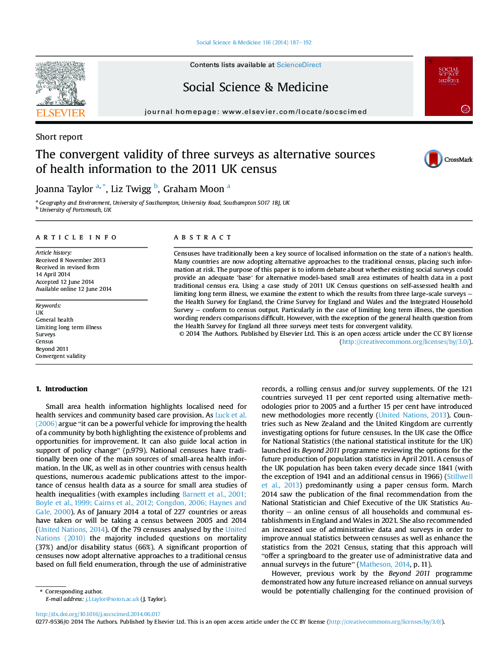 The convergent validity of three surveys as alternative sources of health information to the 2011 UK census