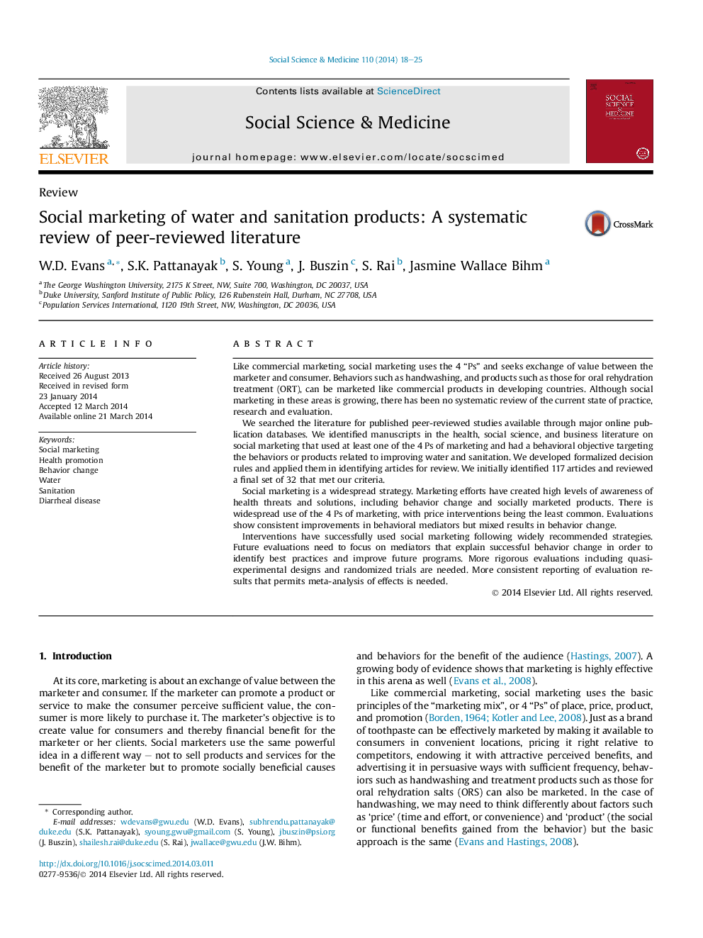 Social marketing of water and sanitation products: A systematic review of peer-reviewed literature