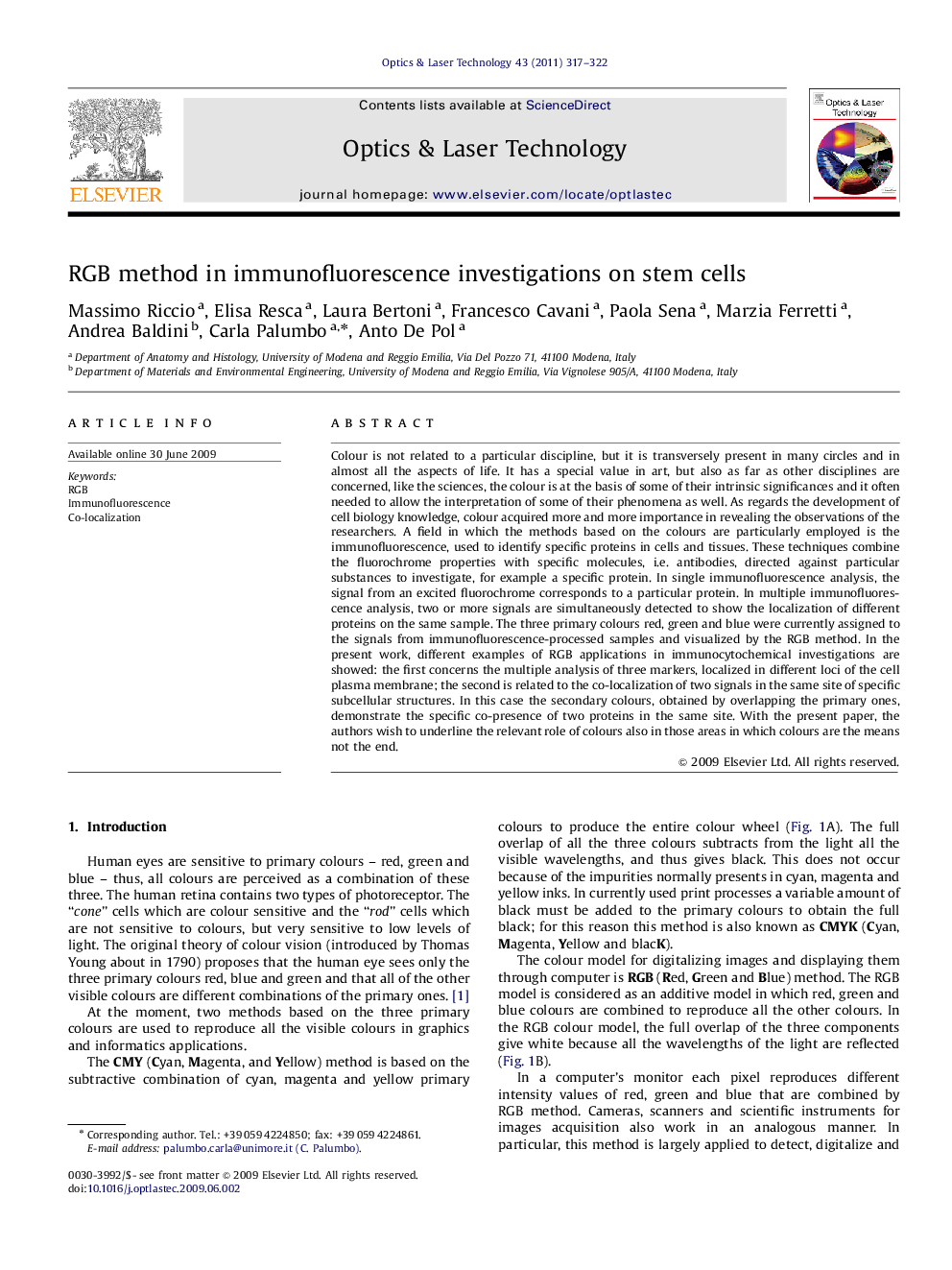 RGB method in immunofluorescence investigations on stem cells