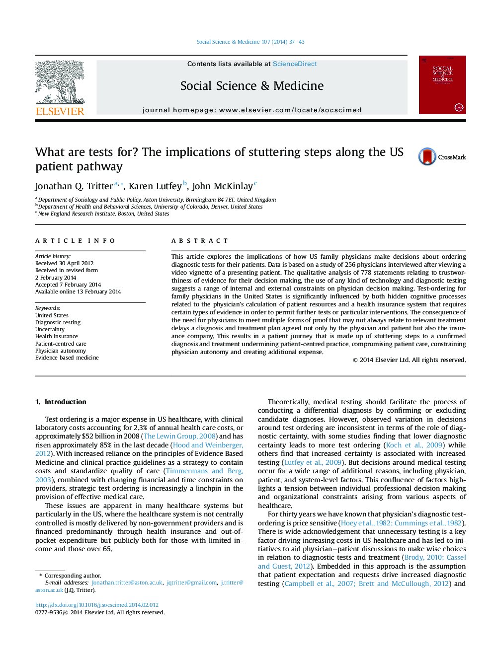 What are tests for? The implications of stuttering steps along the US patient pathway