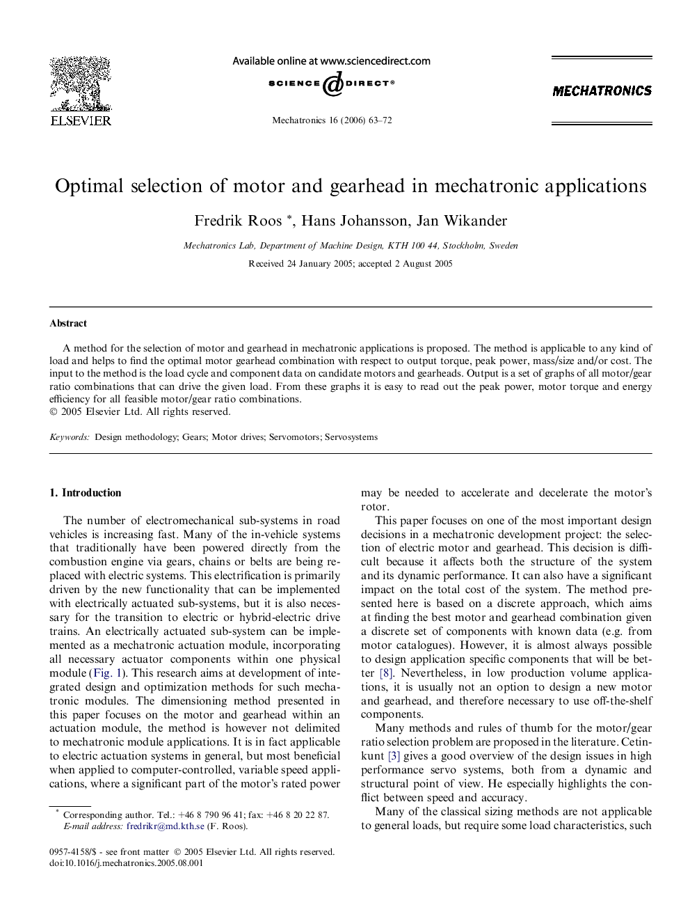 Optimal selection of motor and gearhead in mechatronic applications