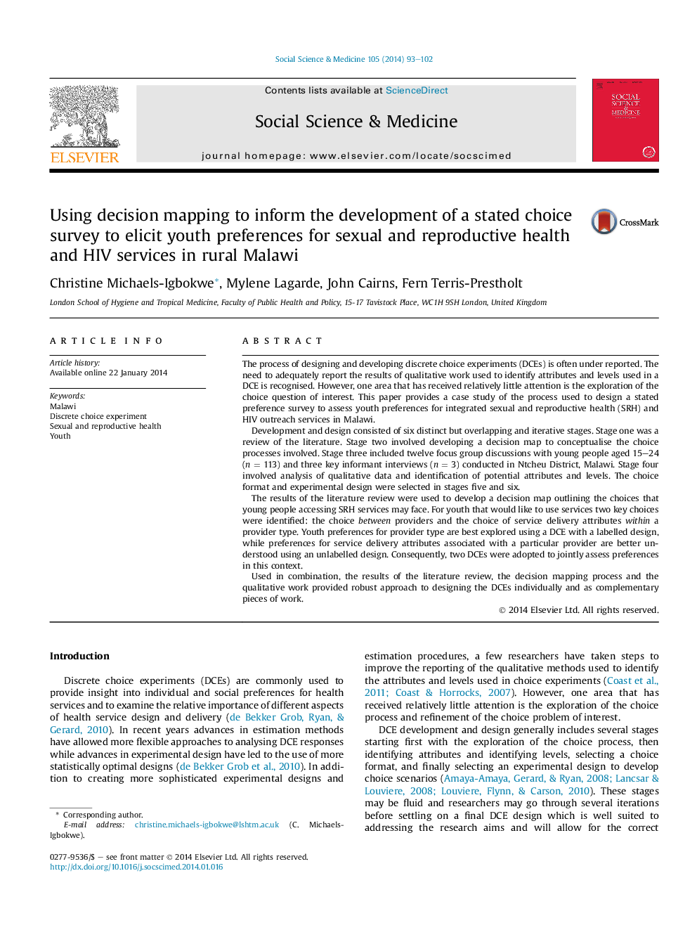 Using decision mapping to inform the development of a stated choice survey to elicit youth preferences for sexual and reproductive health and HIV services in rural Malawi