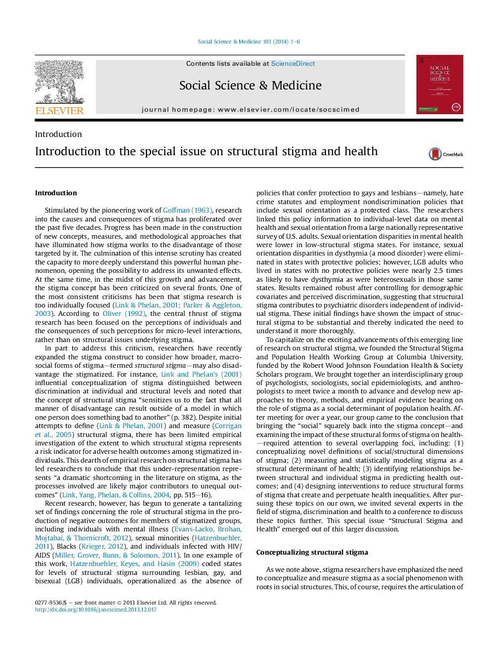 Introduction to the special issue on structural stigma and health