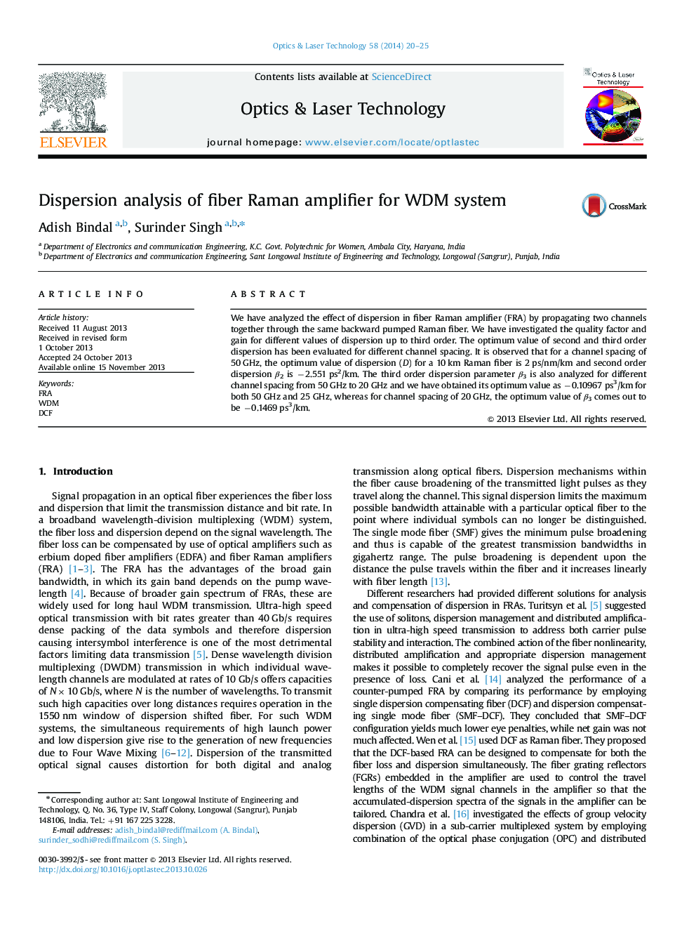 Dispersion analysis of fiber Raman amplifier for WDM system