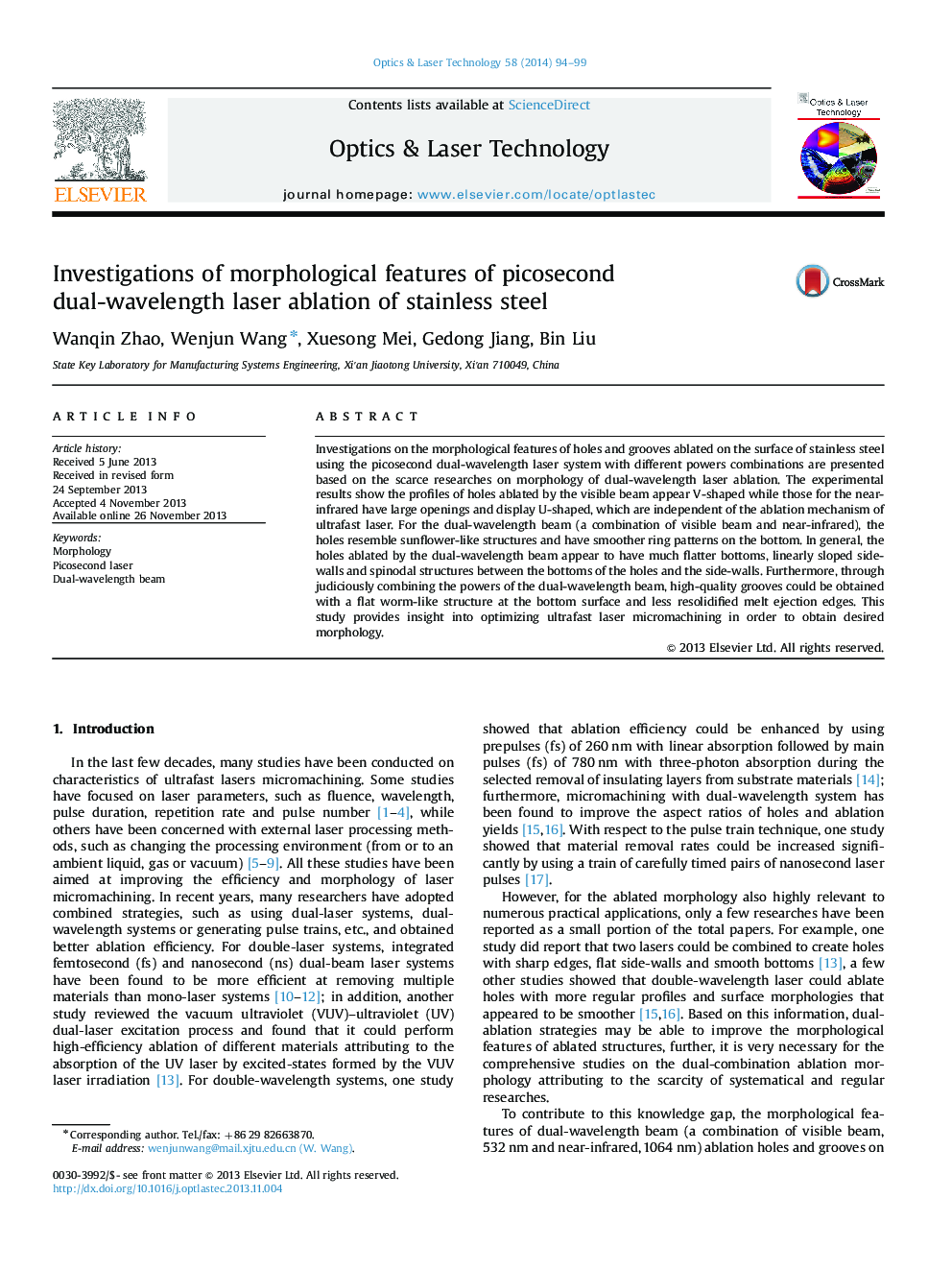 Investigations of morphological features of picosecond dual-wavelength laser ablation of stainless steel