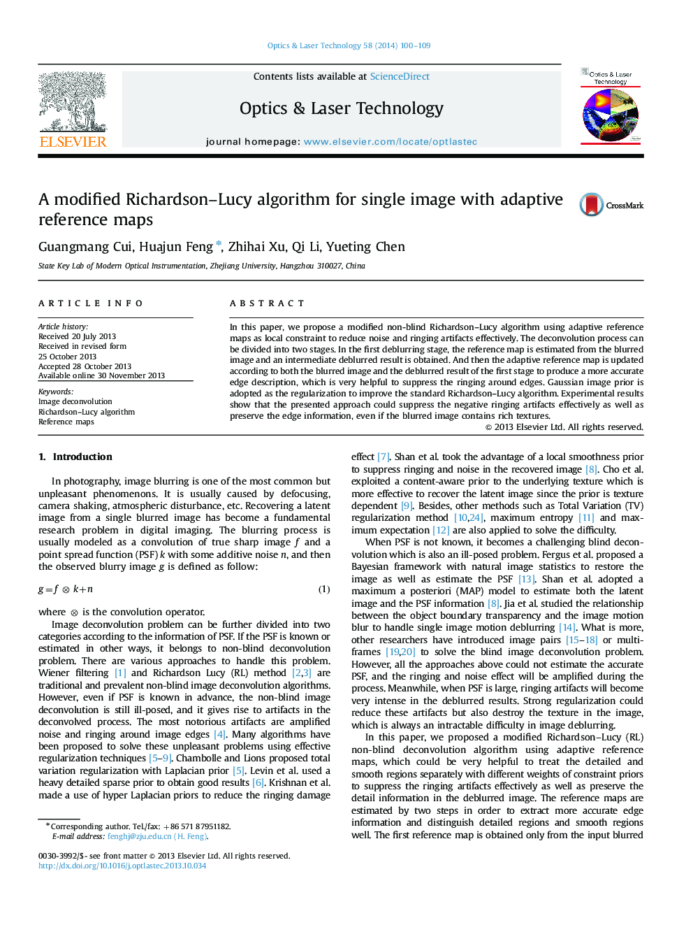 A modified Richardson–Lucy algorithm for single image with adaptive reference maps