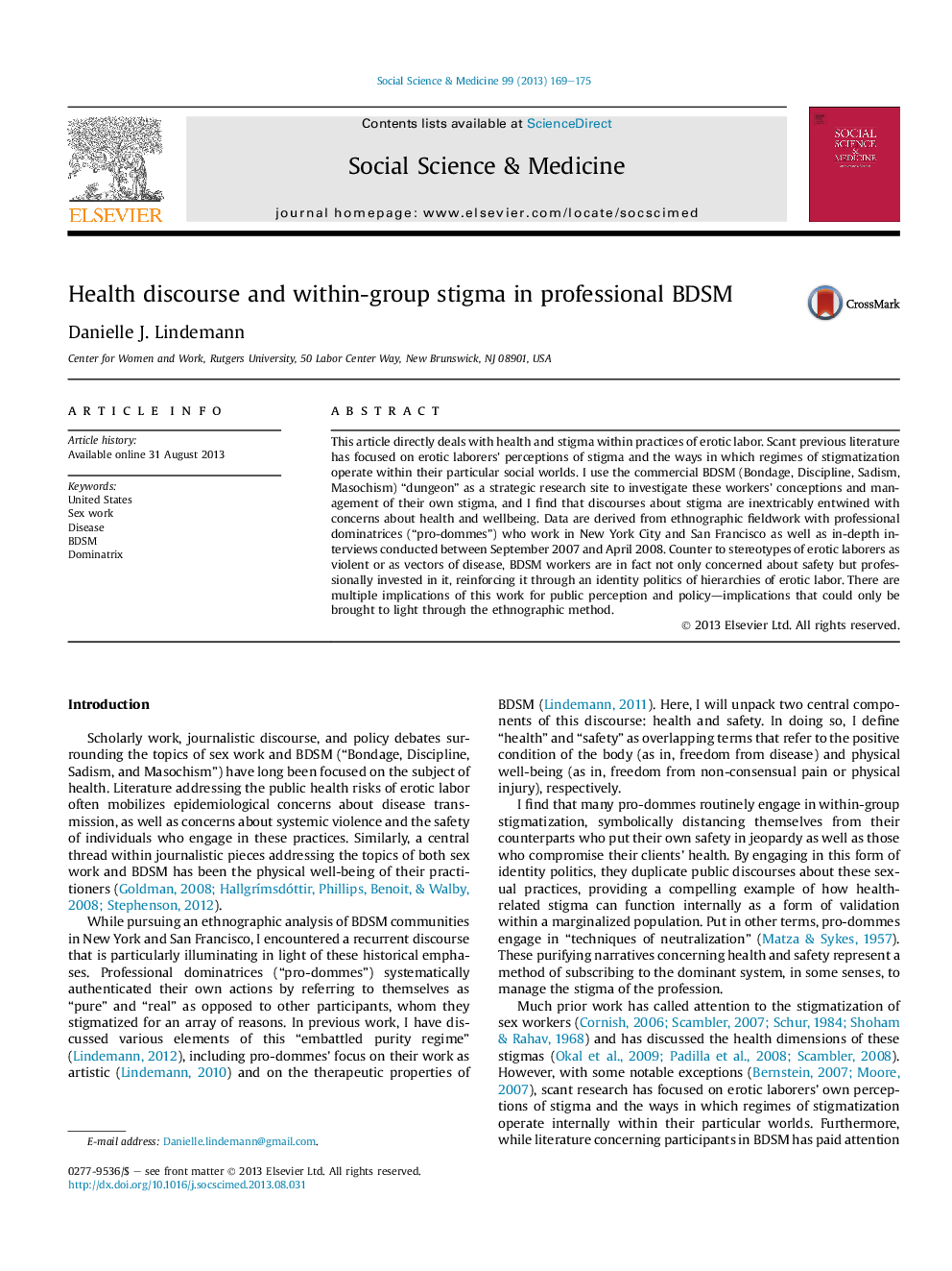 Health discourse and within-group stigma in professional BDSM