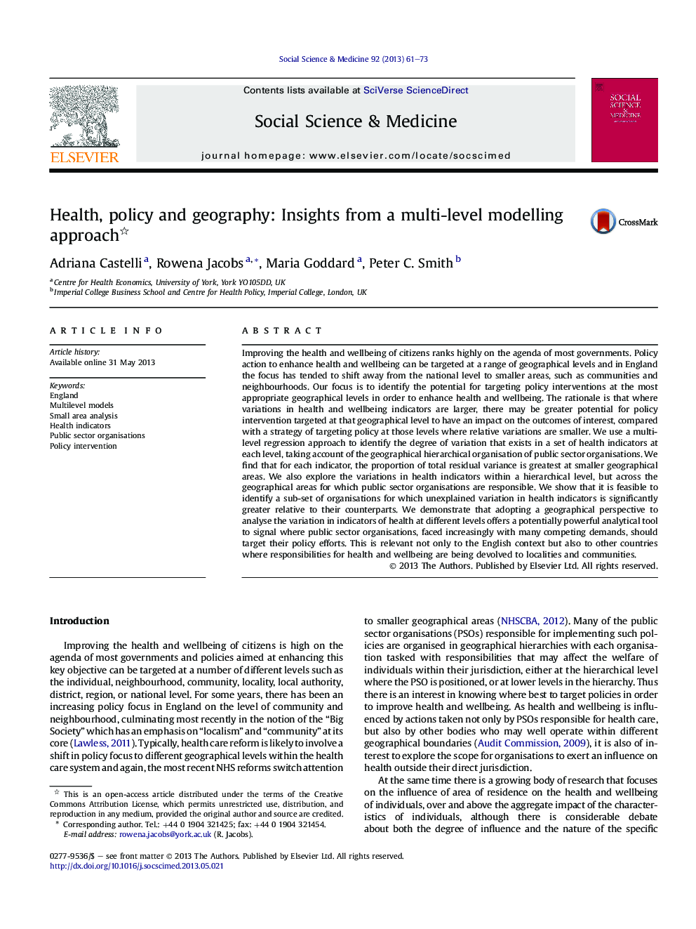 Health, policy and geography: Insights from a multi-level modelling approach