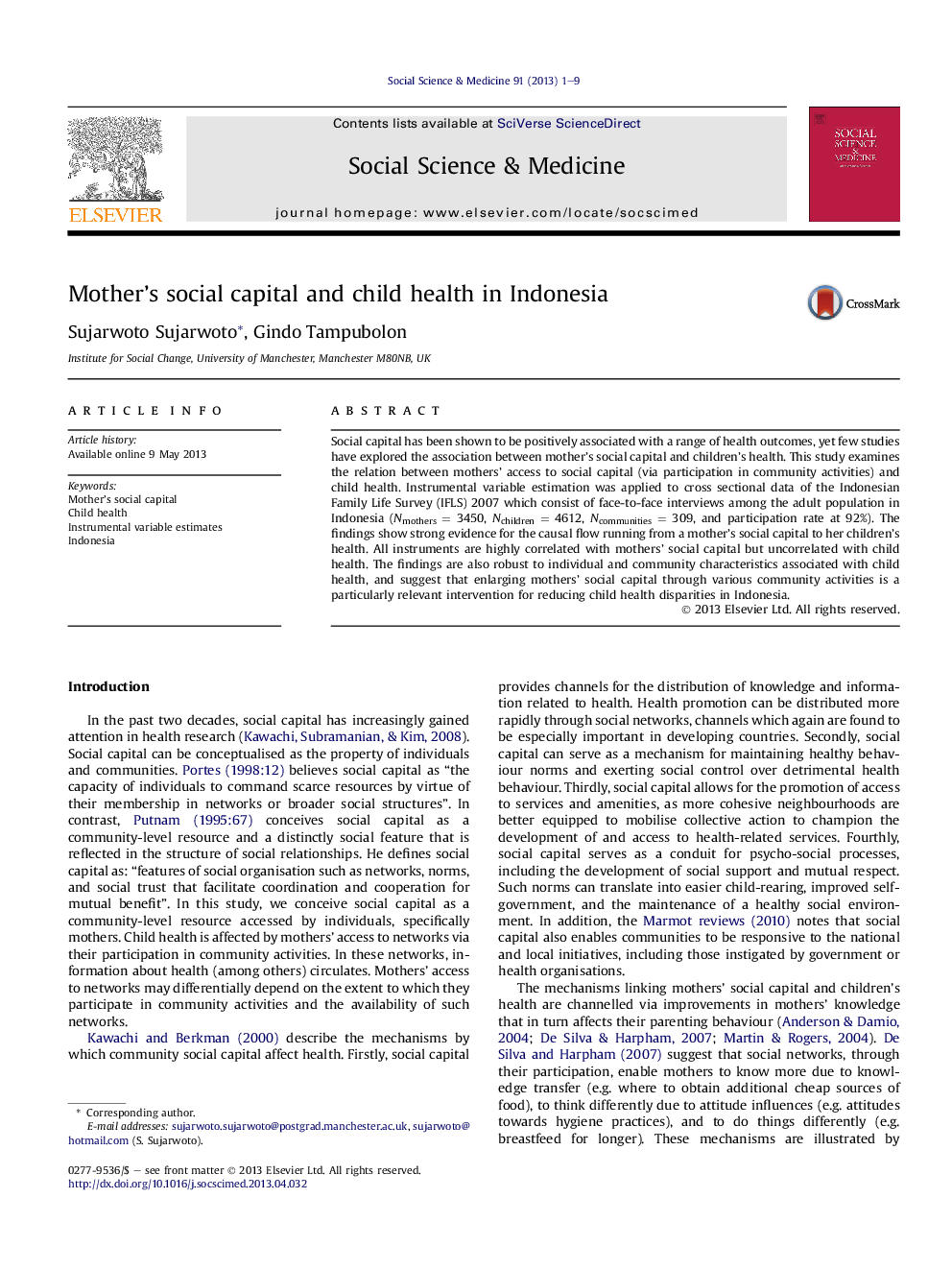 Mother's social capital and child health in Indonesia
