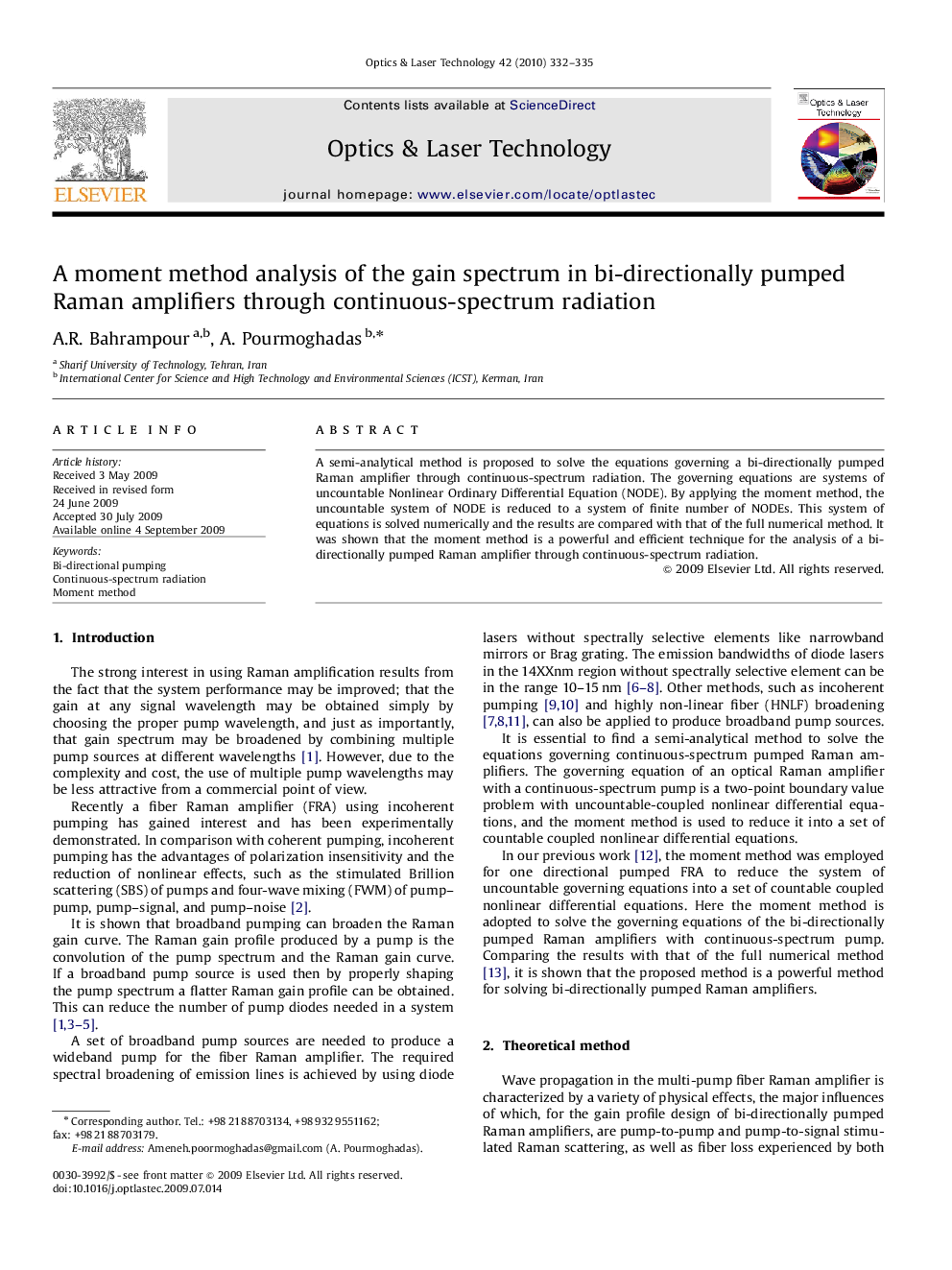 A moment method analysis of the gain spectrum in bi-directionally pumped Raman amplifiers through continuous-spectrum radiation