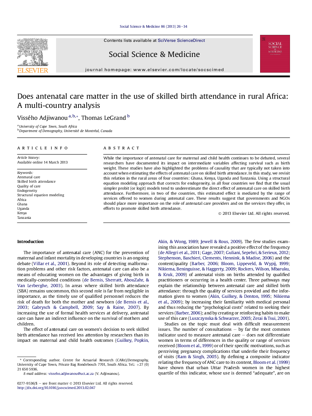 Does antenatal care matter in the use of skilled birth attendance in rural Africa: AÂ multi-country analysis