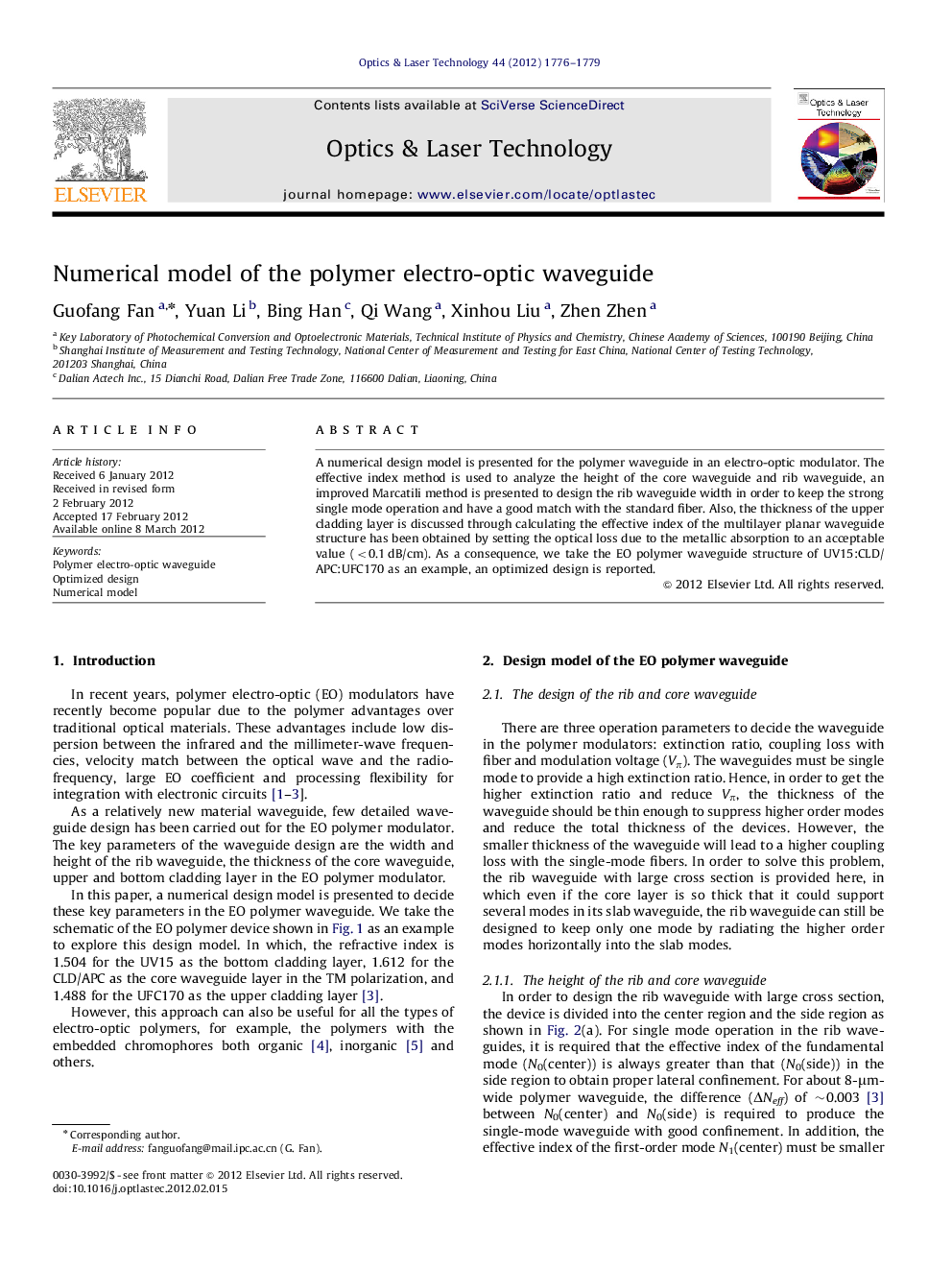 Numerical model of the polymer electro-optic waveguide