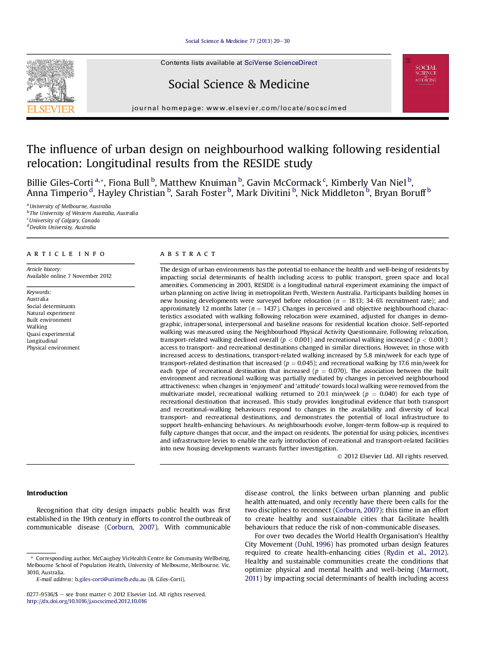 The influence of urban design on neighbourhood walking following residential relocation: Longitudinal results from the RESIDE study