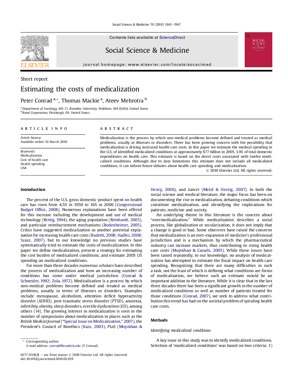 Estimating the costs of medicalization