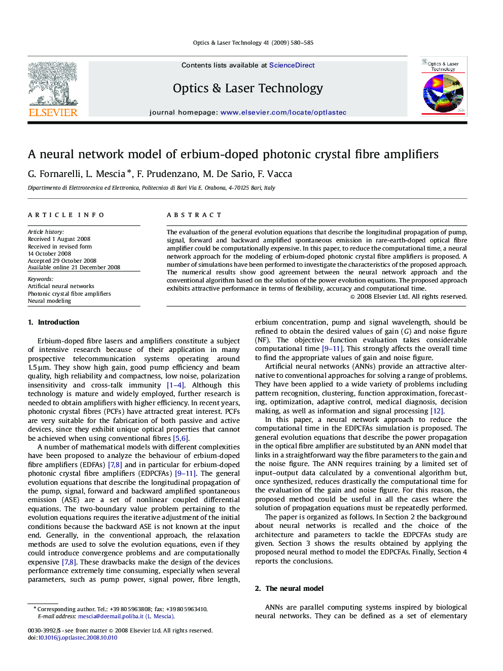 A neural network model of erbium-doped photonic crystal fibre amplifiers