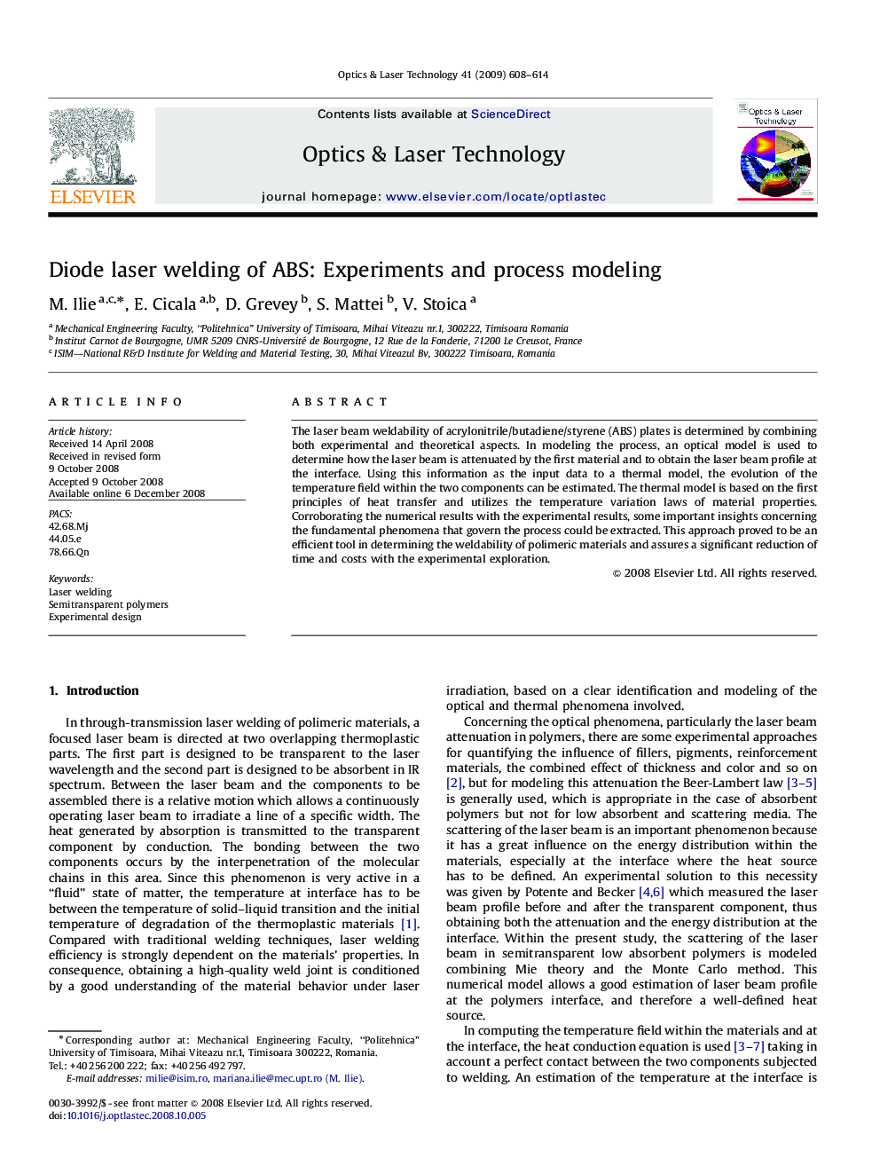 Diode laser welding of ABS: Experiments and process modeling